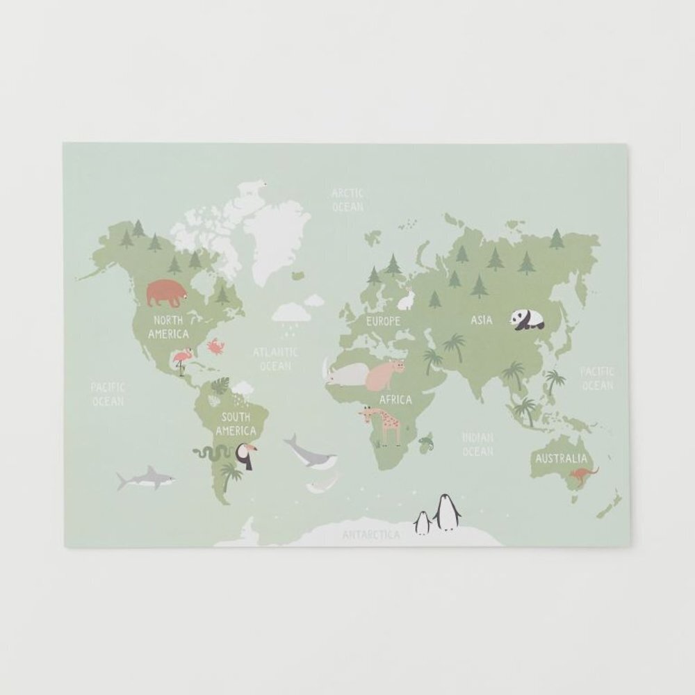 NEW H&M Poster Light green/world map 20X28